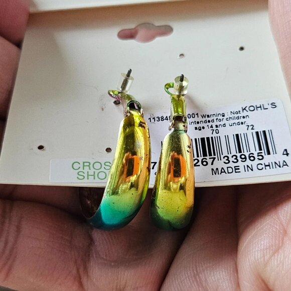 SO Women Earrings Gold/Blue Tone Hoop Fashion Jewelry New with defect - Picture 12 of 12